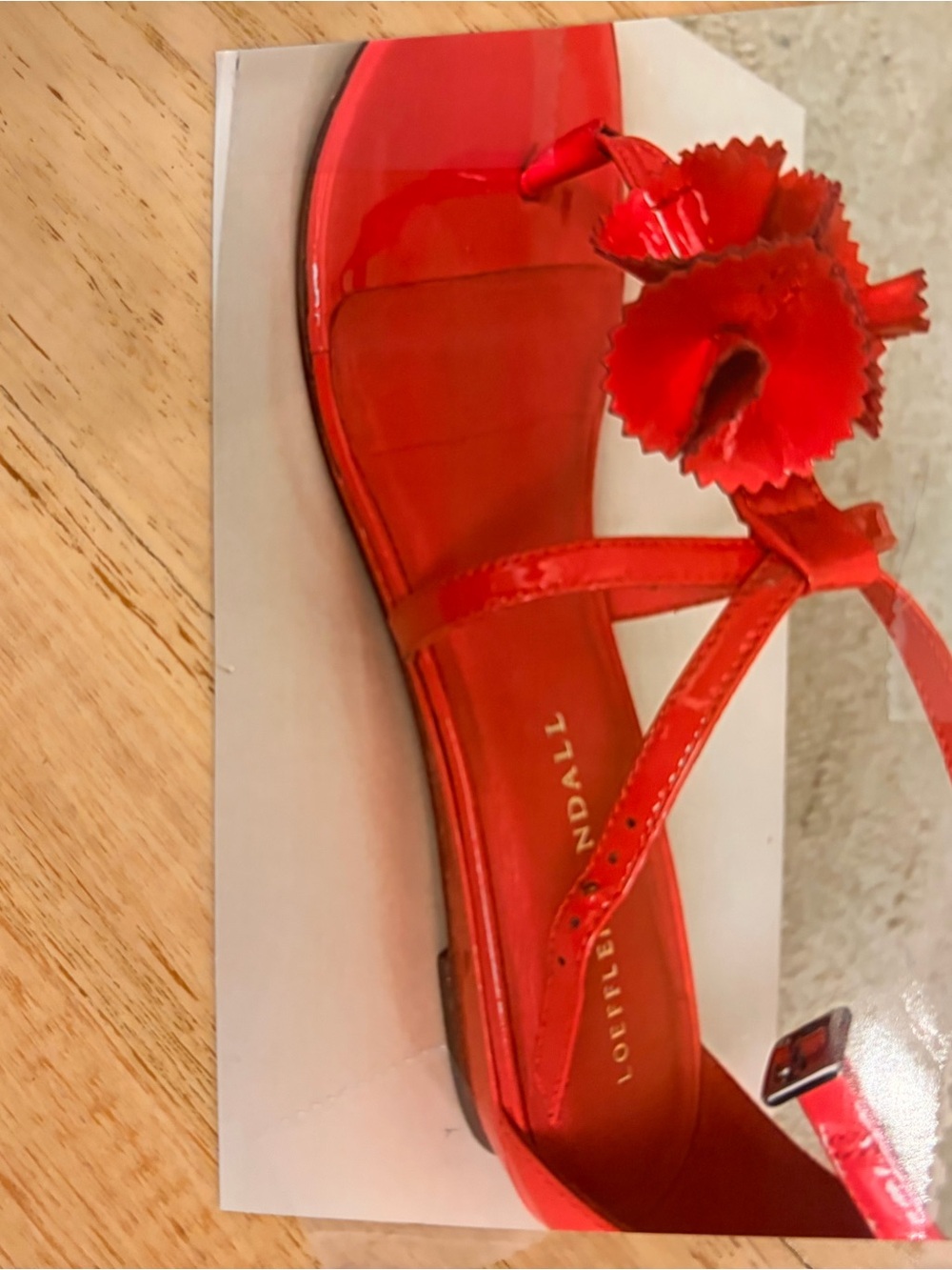 Loeffler Randall Red Patent Floral T-Strap Sandal with Buckle
